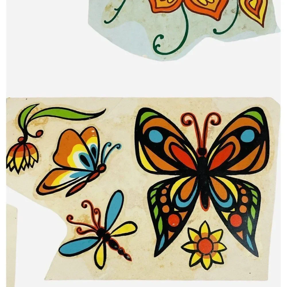 Vintage 1970s Transfer Decals Lot Butterflies Flowers Dragonflies Psychedelic